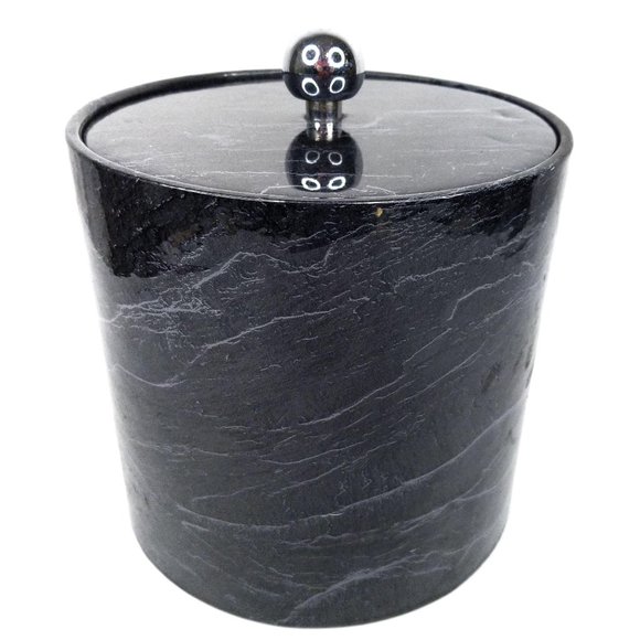 Vintage Ice Bucket Black White Marbled Pattern - Picture 4 of 12